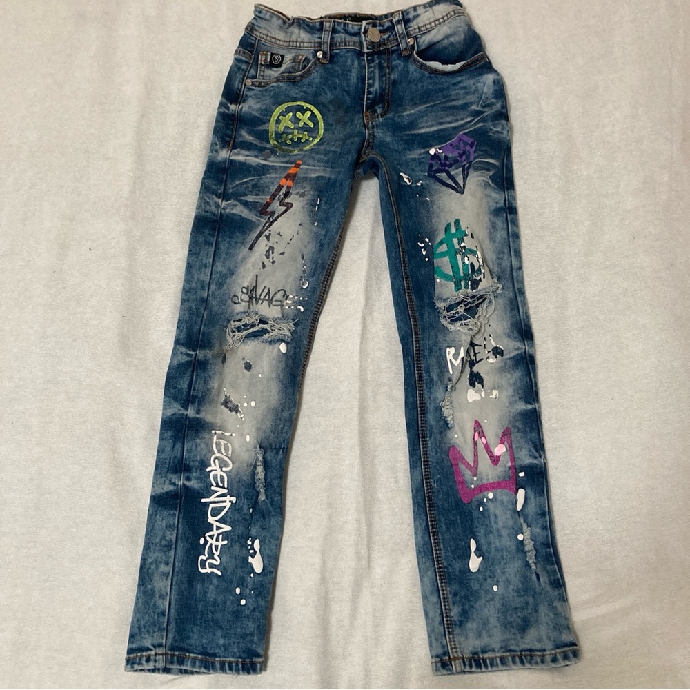 Switch Jeans Remarkable Sz 10 Kids Girls Blue Graffiti adjustable distressed